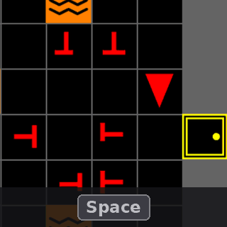 The agent walks up to a closed yellow door and Space opens it