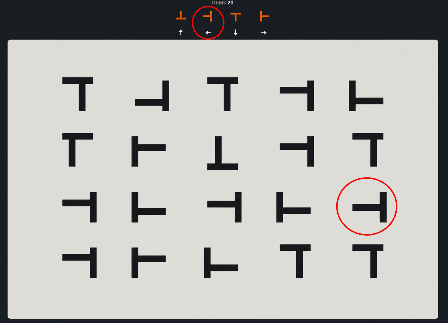 Grid of black T-shaped symbols in various rotations